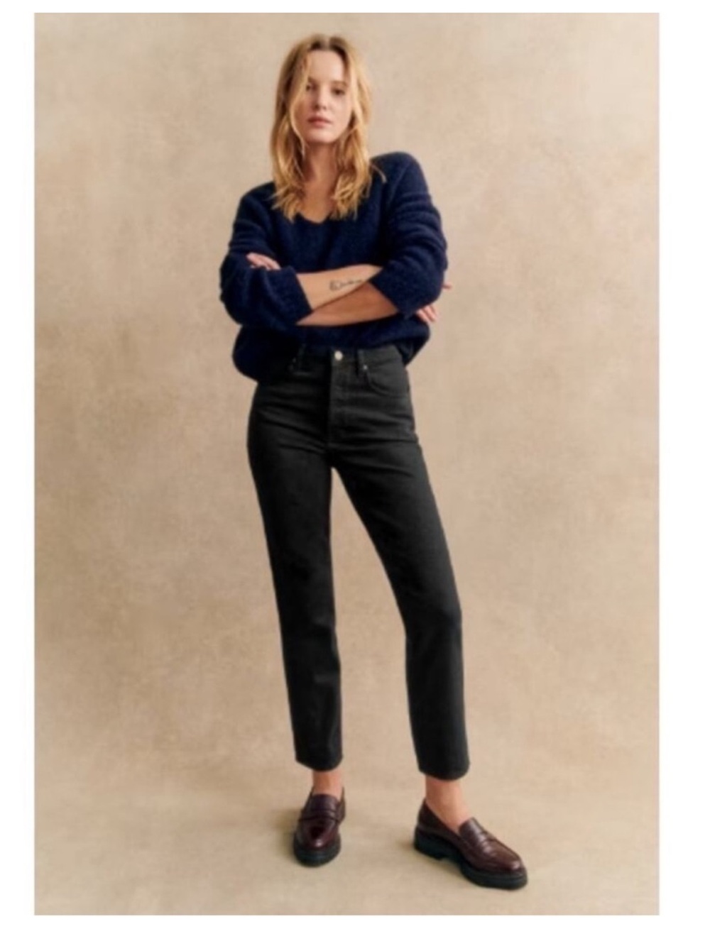 Sezane High-Rise Straight Jeans in Black Le Brut